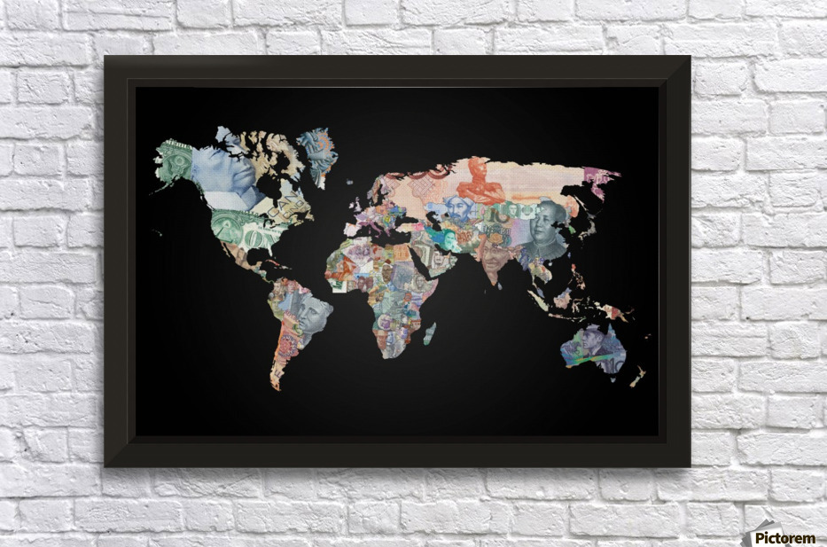 world map currencies wall decor frame