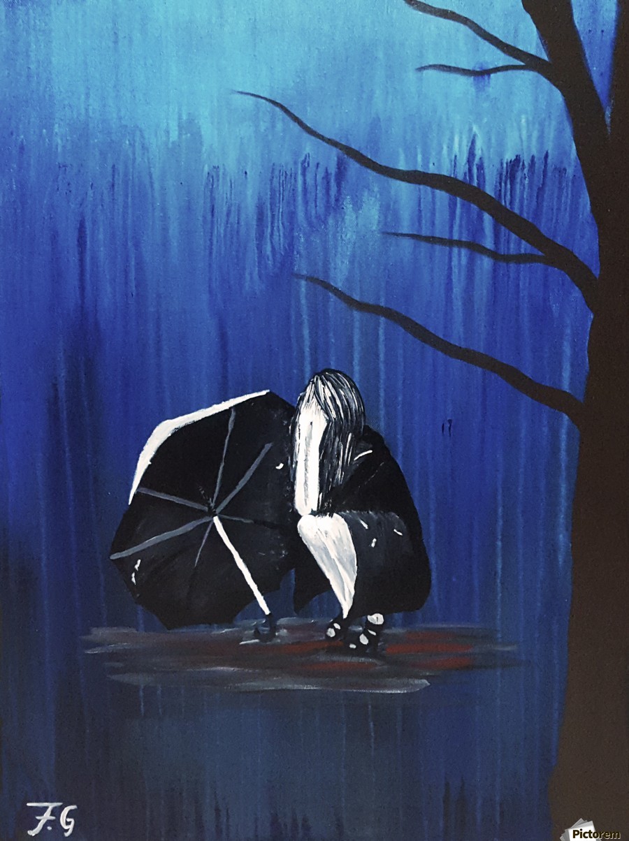 Girl With Umbrella Crying In The Rain Fatima Geloo Canvas Artwork