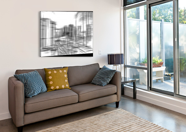 PENCIL DRAWING BUILDINGS IN THE CITY IN BLACK AND WHITE  TIMMYLA  Canvas Print