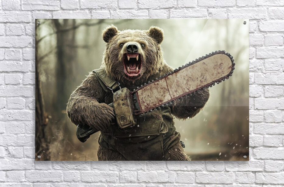 Bear with Chainsaw 02 by Matthias Hauser Wall Art