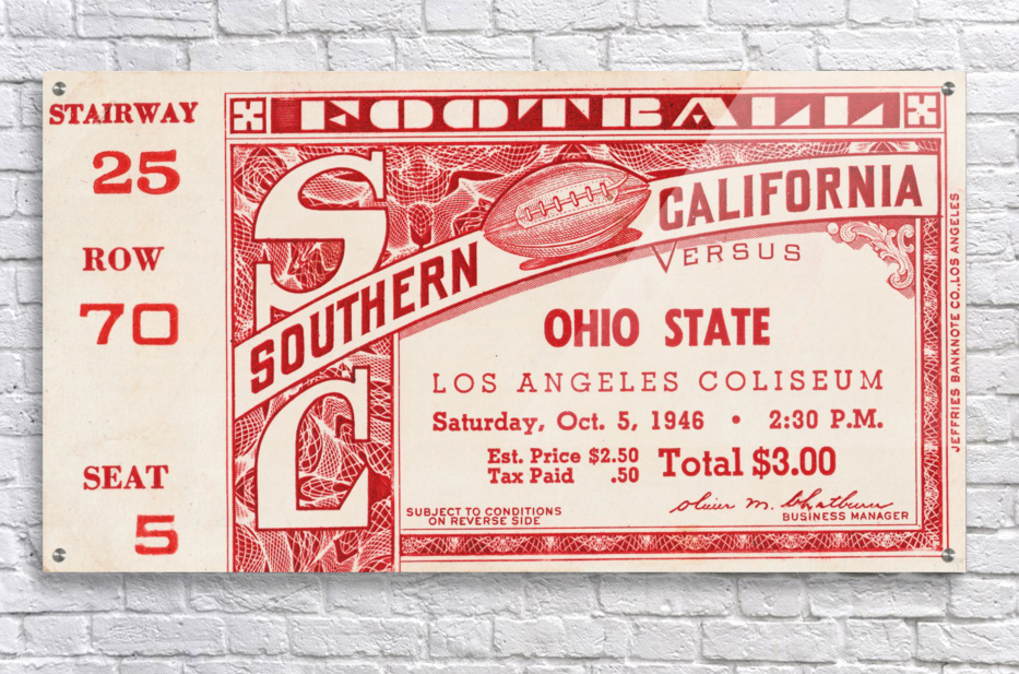 1946 Usc Ohio State Buckeyes Football Ticket Wall Art Sports Gift Row One Brand