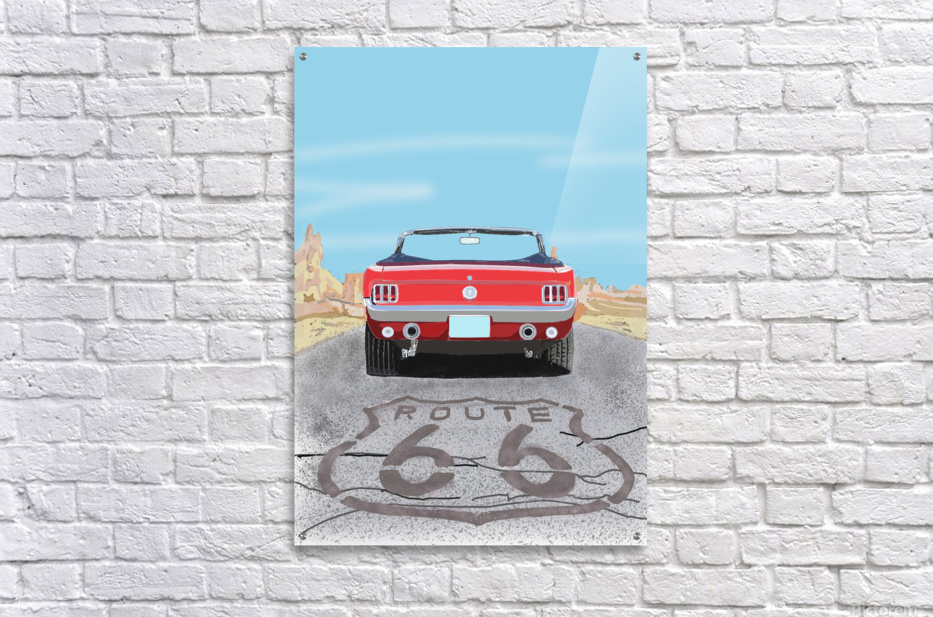 z Mustang driving down Route 66 by Chuck Wendt Wall Art