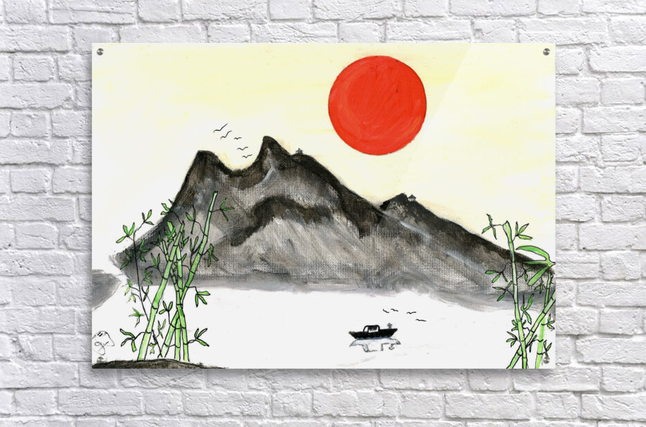 絵画 Red Mountain Red Sun over the Chinese mountains by Robert Burton Wall Art