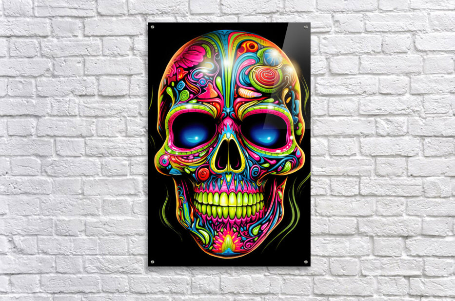 Neon Skull 01 Psychedelic Colors by Matthias Hauser Wall Art