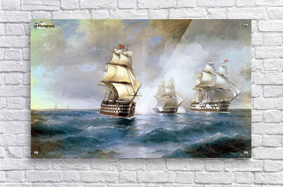 RUSSIAN SHIP MERCURY ATTACKED BY TURKISH SHIPS PAINTING ART REAL CANVAS PRINT