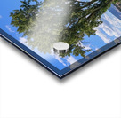 Beef cows rest in the shade of the barn roof under a blue sky with fluffy white clouds in the summer in the North Okanogan; British Columbia, Canada Acrylic print