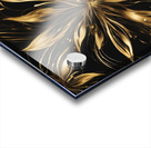 A swirling abstract design featuring vibrant golden and dark black elements creating a dynamic flower-like shape. Delicate elongated tendrils extend outward interspersed with bright shimmering points of light against a dark background conveying a sense... Acrylic print