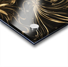A swirling abstract design featuring vibrant golden and dark black elements creating a dynamic flower-like shape. Delicate elongated tendrils extend outward interspersed with bright shimmering points of light against a dark background conveying a sense... Acrylic print