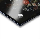 Still life of flowers, including tulips, roses, poppies and viburnum in a sculpted urn,resting on a stone plinth Acrylic print