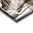 Old sailing ship captain face weathered with old wooden sailing ship in background  Acrylic print