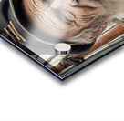 Old sailing ship captain face weathered with old wooden sailing ship in background  Acrylic print