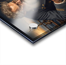 Old sailing ship captain looking at his old brass compass night time with ruff ocean behind him Acrylic print