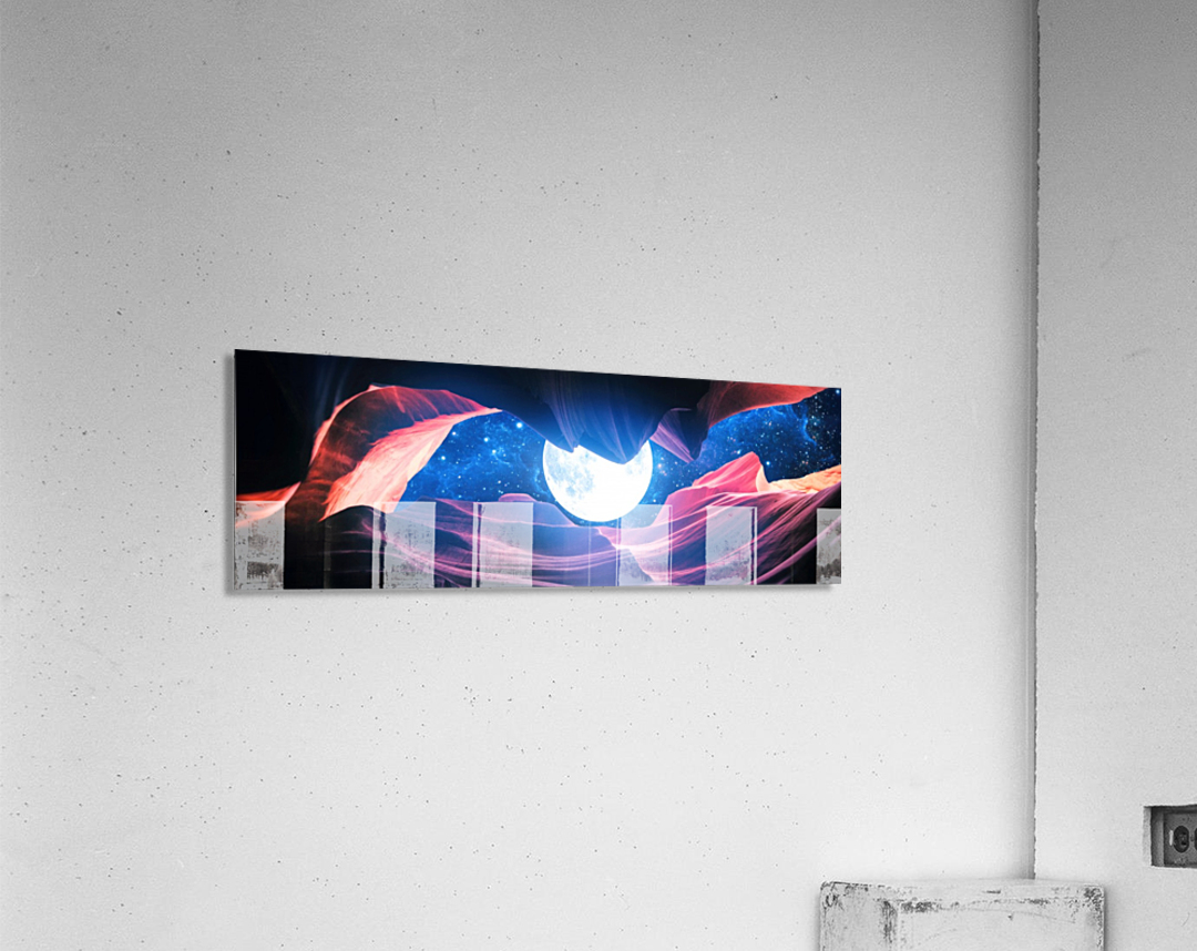 Grand Canyon With Space & Full Moon Collage I v2   Panoramic Acrylic Print