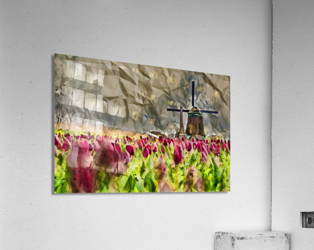 ArtXcl 155 Windmill field with tulips polyart-paint-style Acrylic Print
