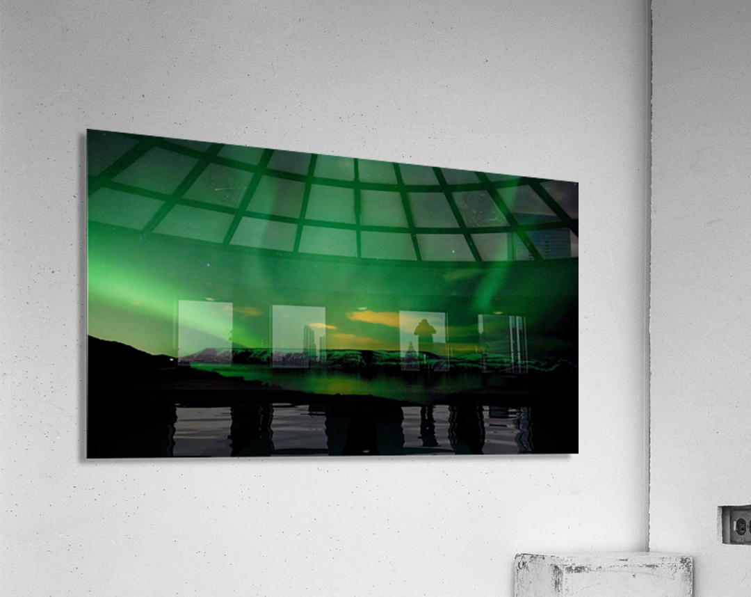 green northern lights on lake Acrylic Print