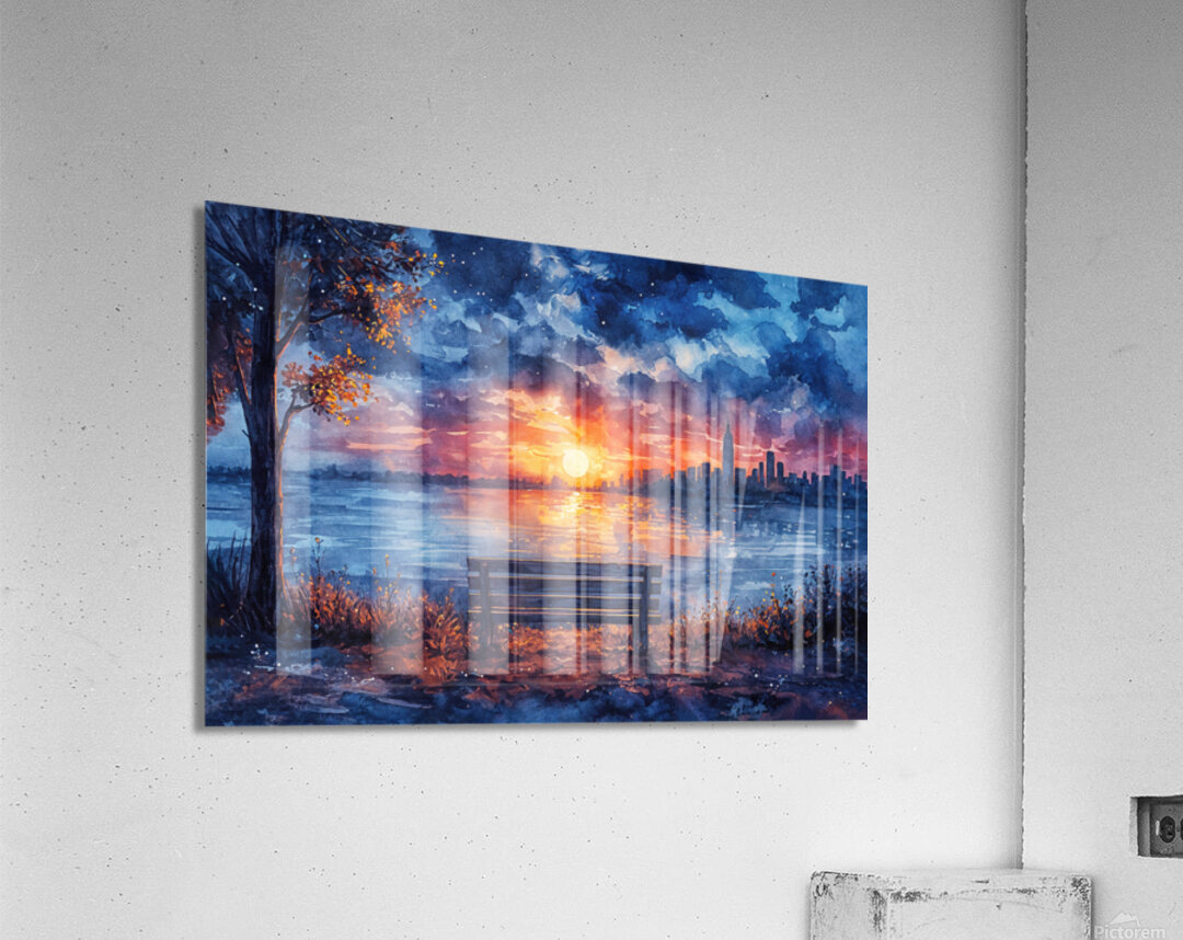 The Bench at the Citys Edge Acrylic Print