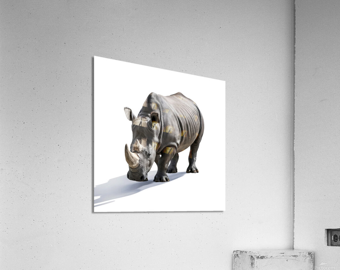 Single Large Rhinoceros Isolated on White Backgro Acrylic Print