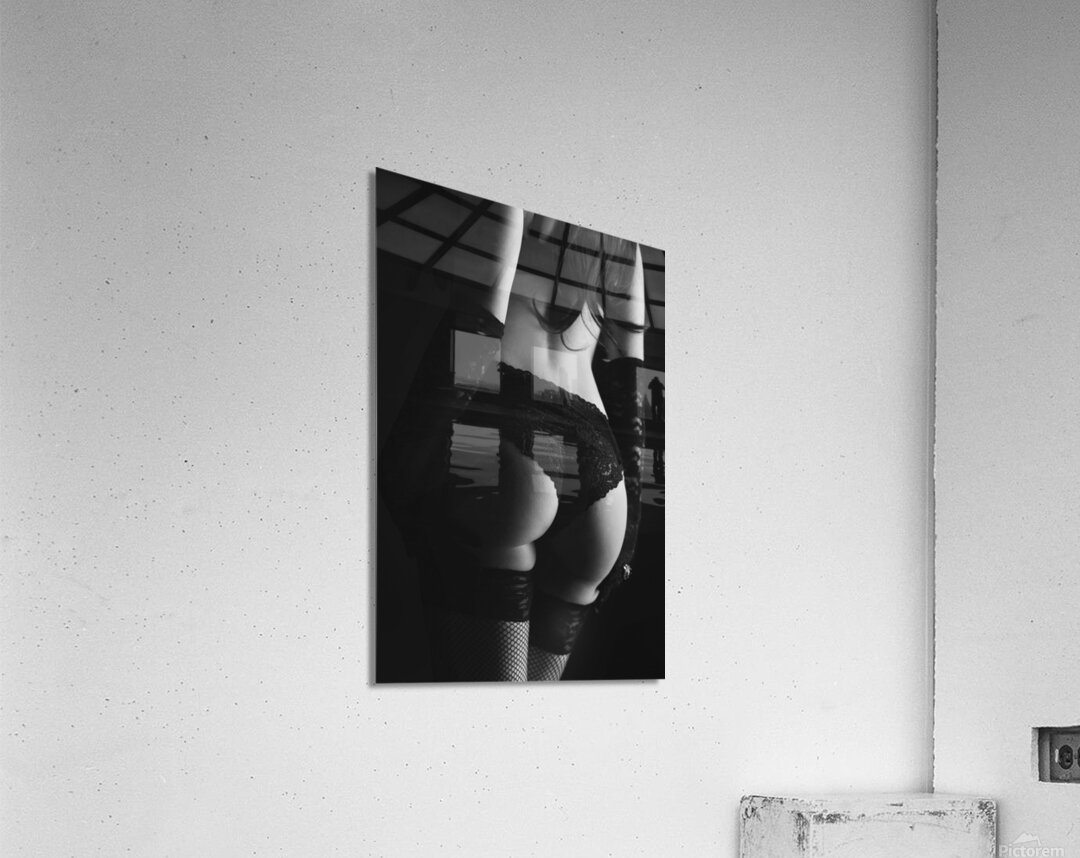 Woman in black lingerie from behind Acrylic Print