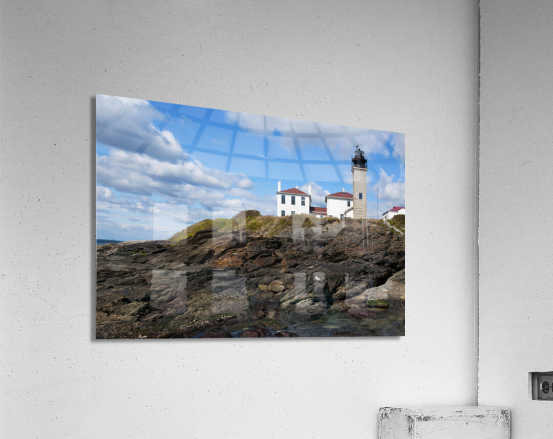 Beavertail Lighthouse Over Dangerous Rocky Shoreline in Rhode Island Acrylic Print