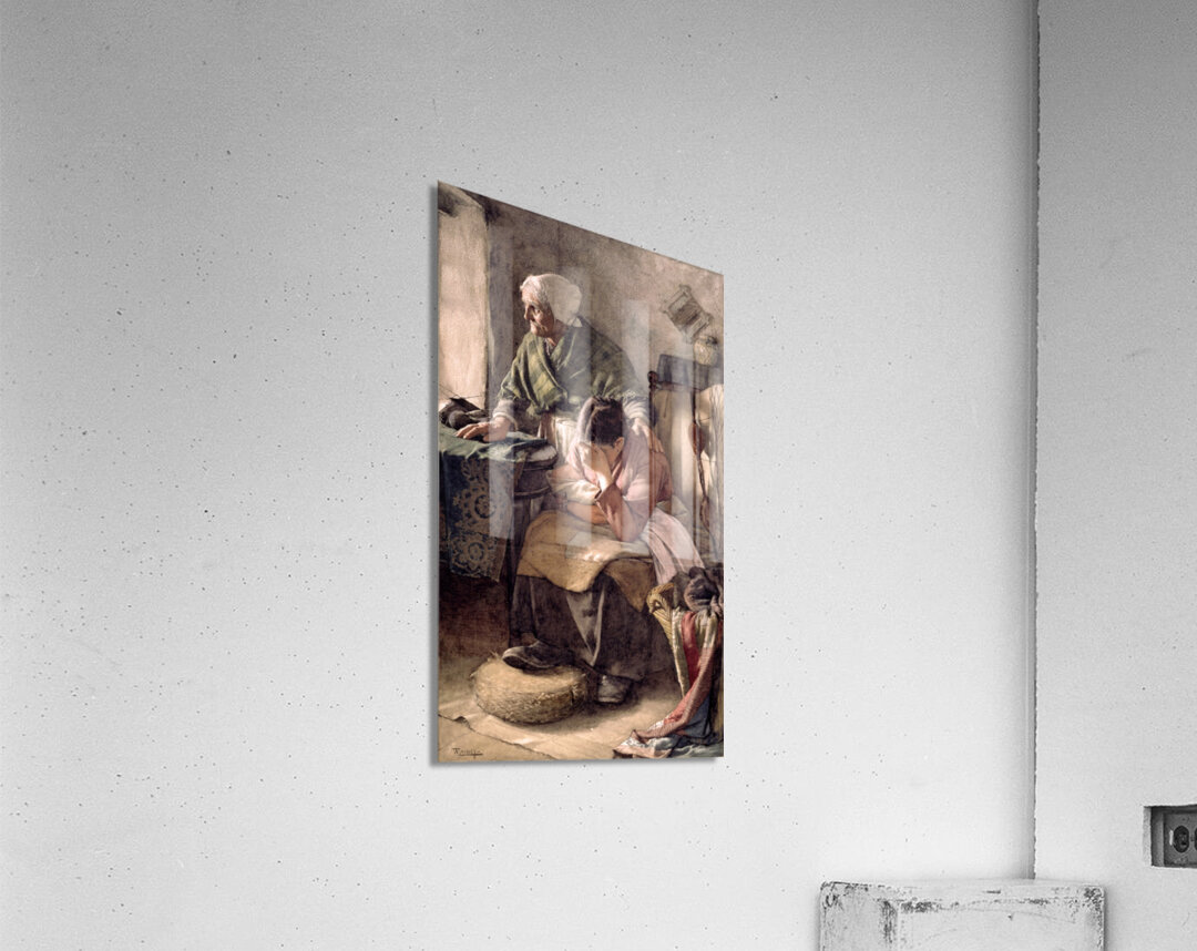 Sad Mother With Baby And Grandmother Vintage Oil Painting Acrylic Print