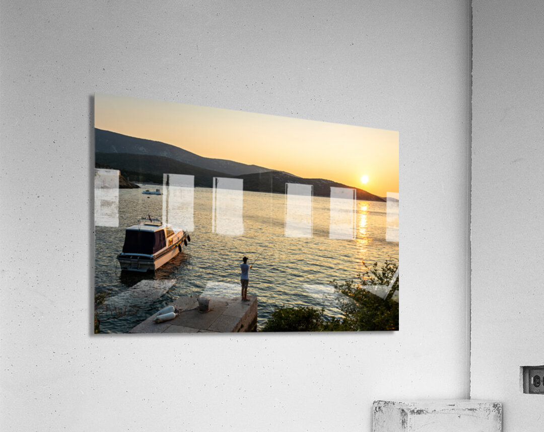 Lonely fisherman in the beautiful bay of Osor on the island of Cres-Losinj in the Adriatic Sea Croatia Acrylic Print