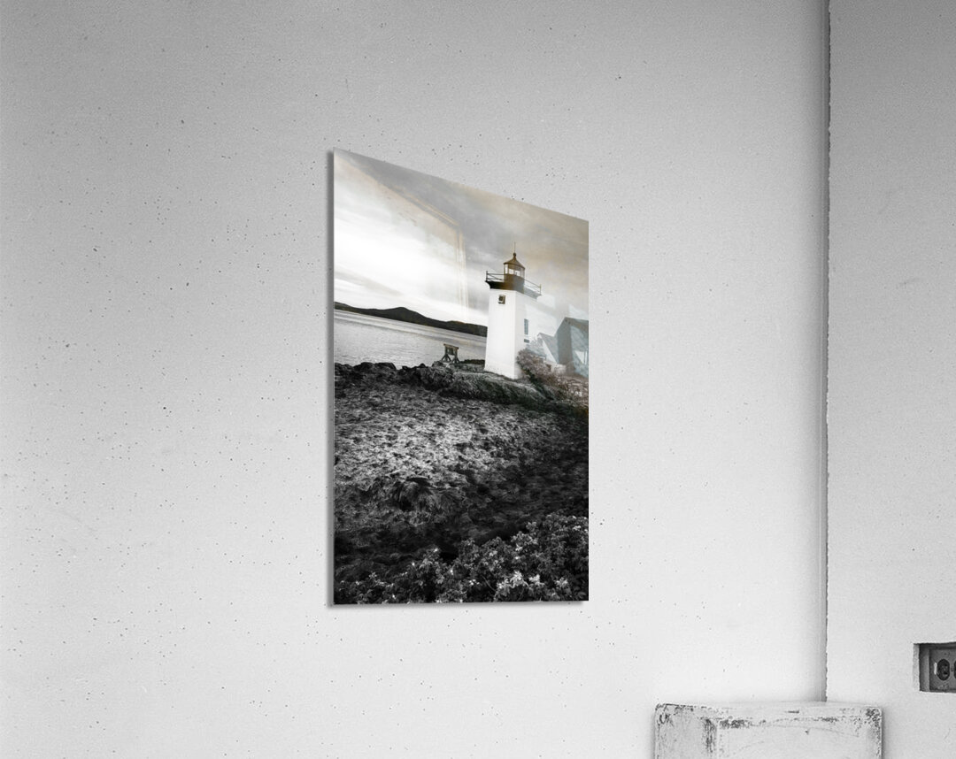 Grindle Point Lighthouse Tower at Low Tide in Maine -  B&W  Acrylic Print