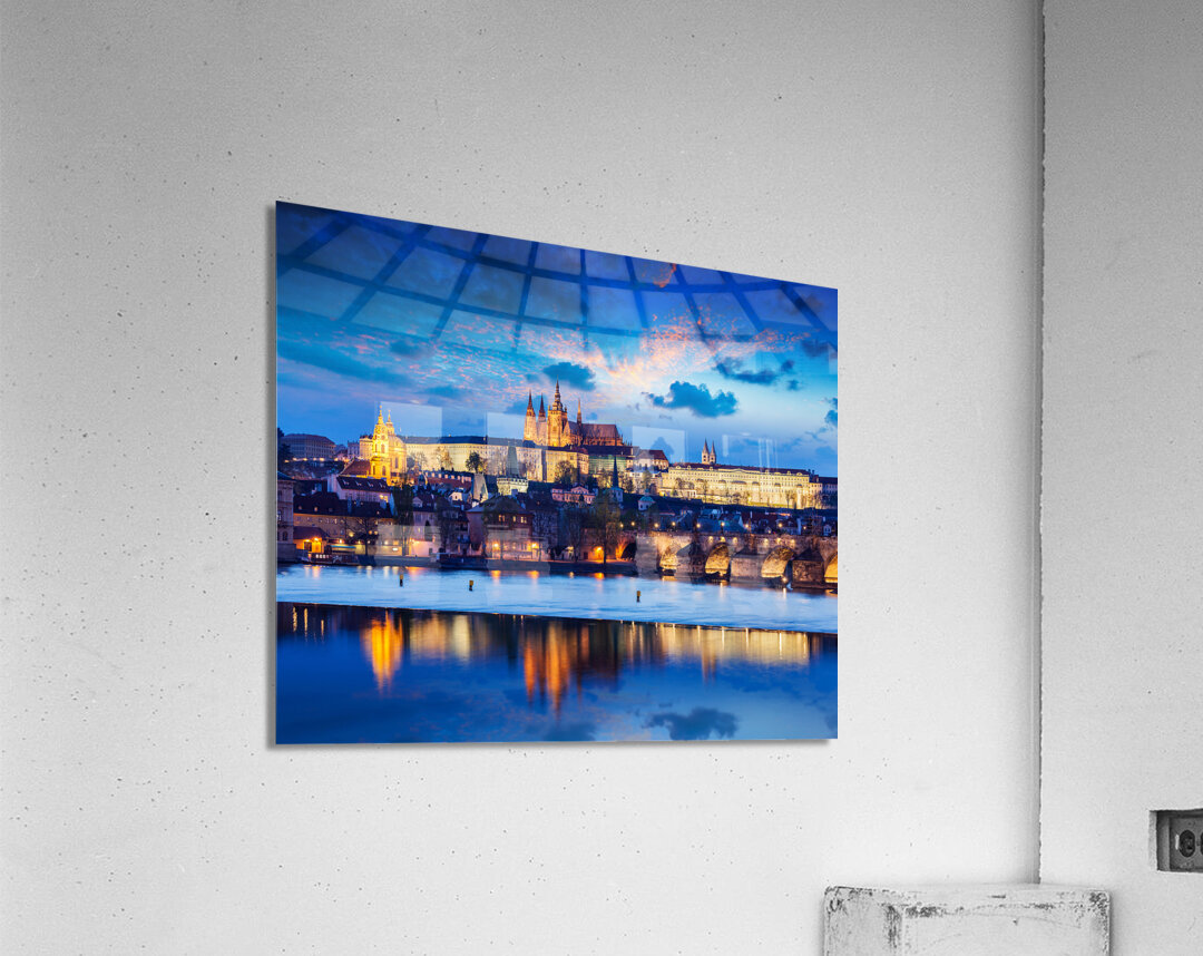 Charles Bridge and Prague Castle in twilight Acrylic Print