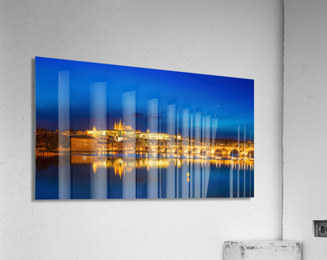 View of Charles Bridge Karluv most and Prague Castle Prazsky hrad in twilight. Panorama Acrylic Print