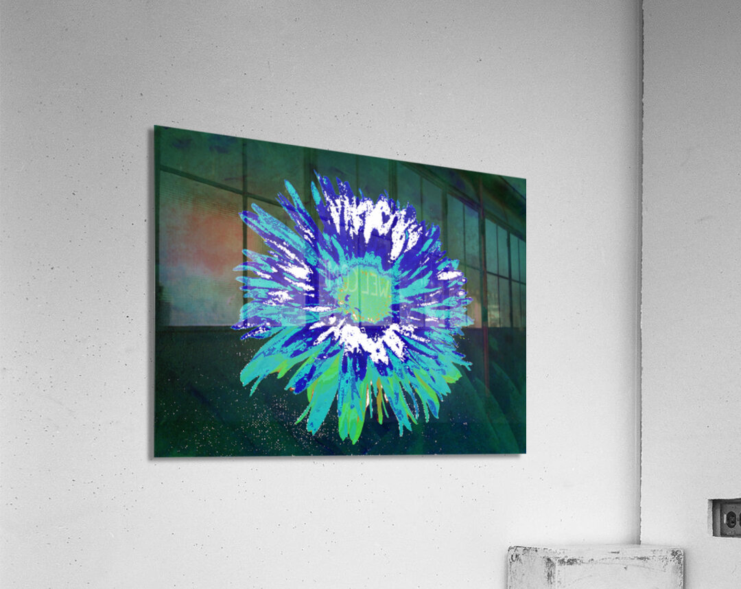 Abstract Vibrant Blue and Green Daisy Flower Acrylic Print