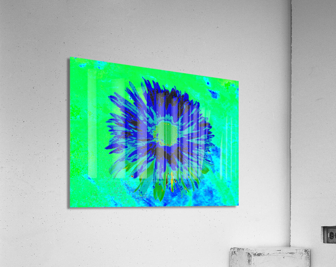 Abstract Vibrant Green and Blue Daisy Flower Acrylic Print