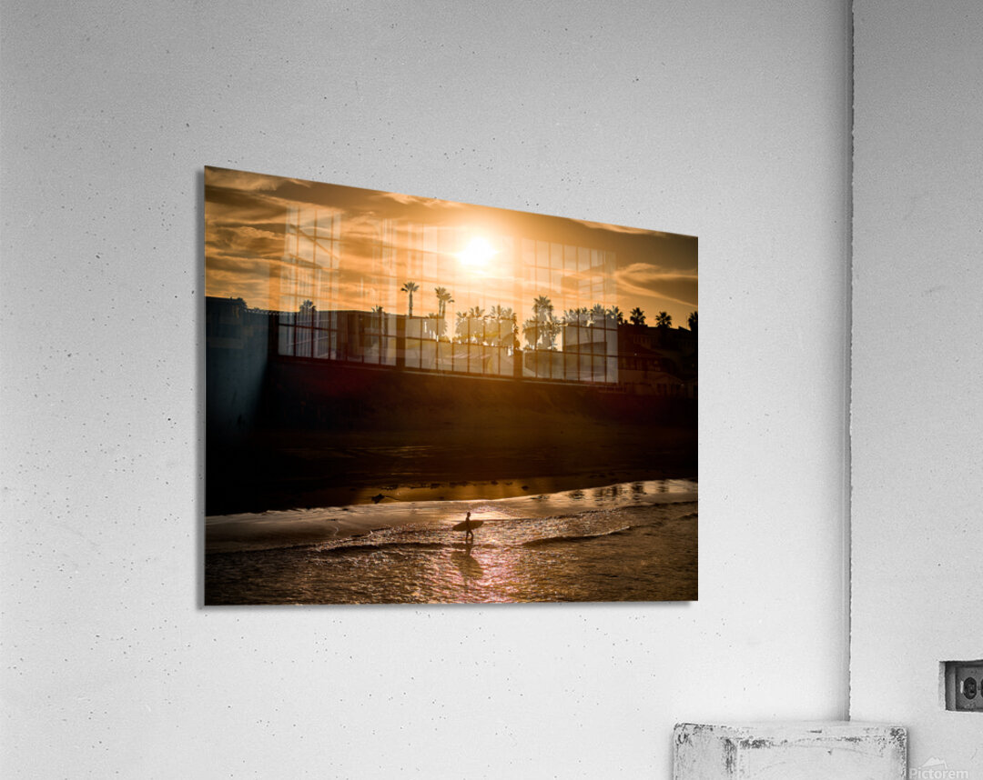 San Diego Surfer Sunrise Spotlight Wide Acrylic Print