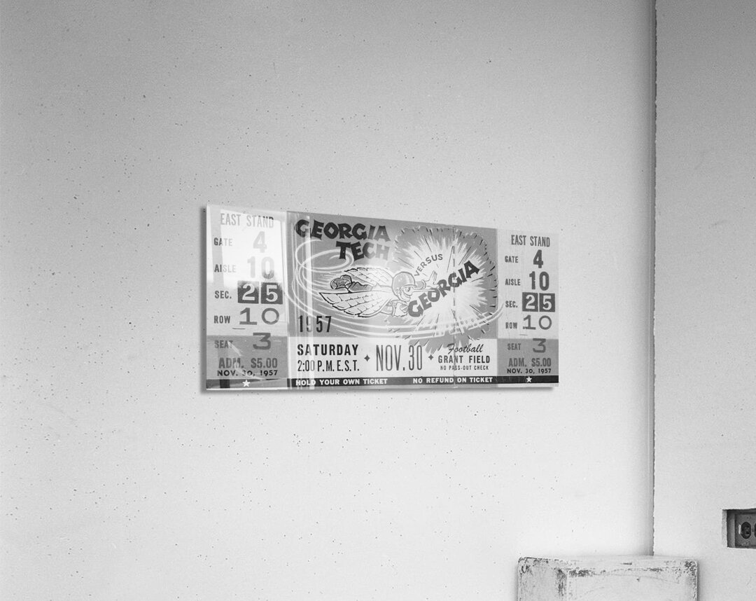 1957 Georgia Tech vs. Georgia Black and White Ticket Remix Acrylic Print