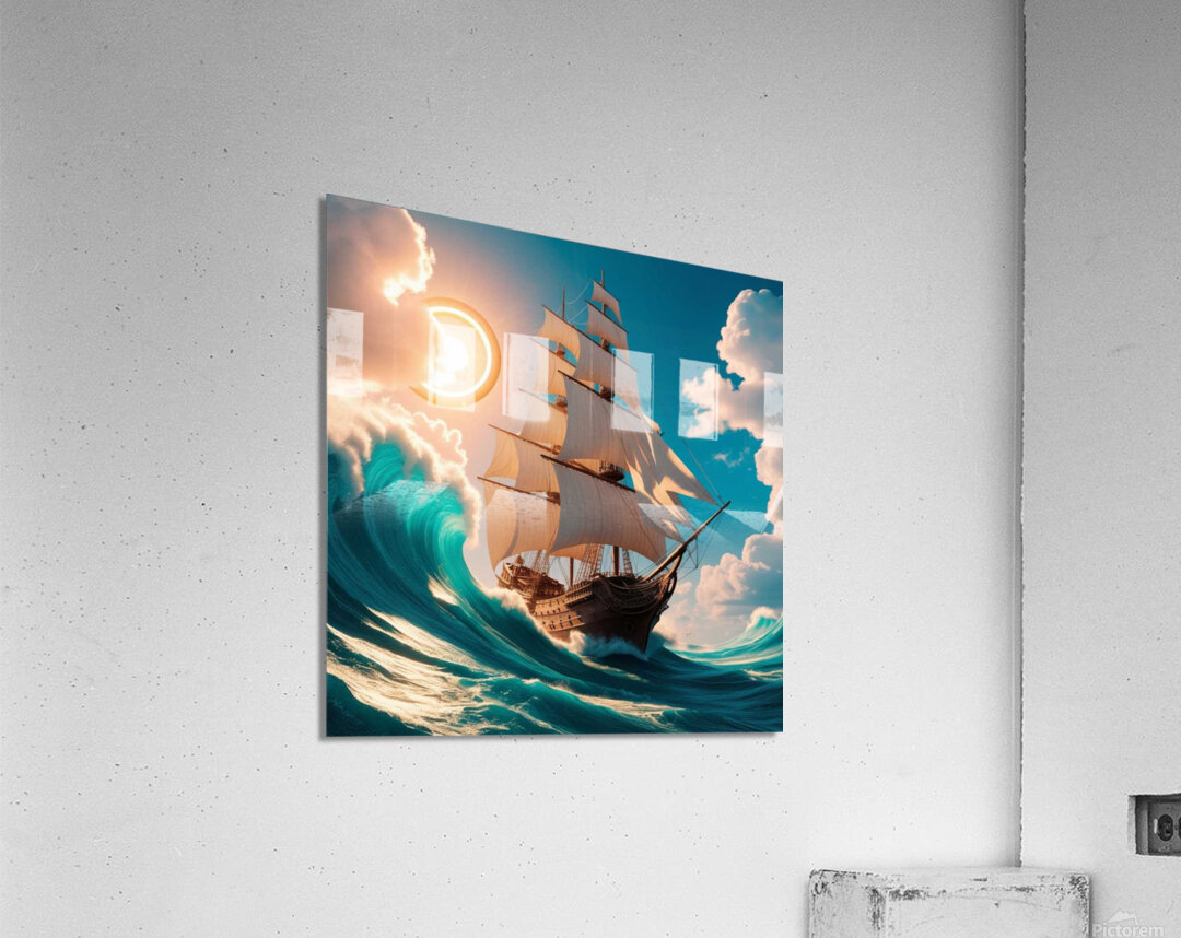 Artwork of an old ship in the middle of the sea waves Acrylic Print