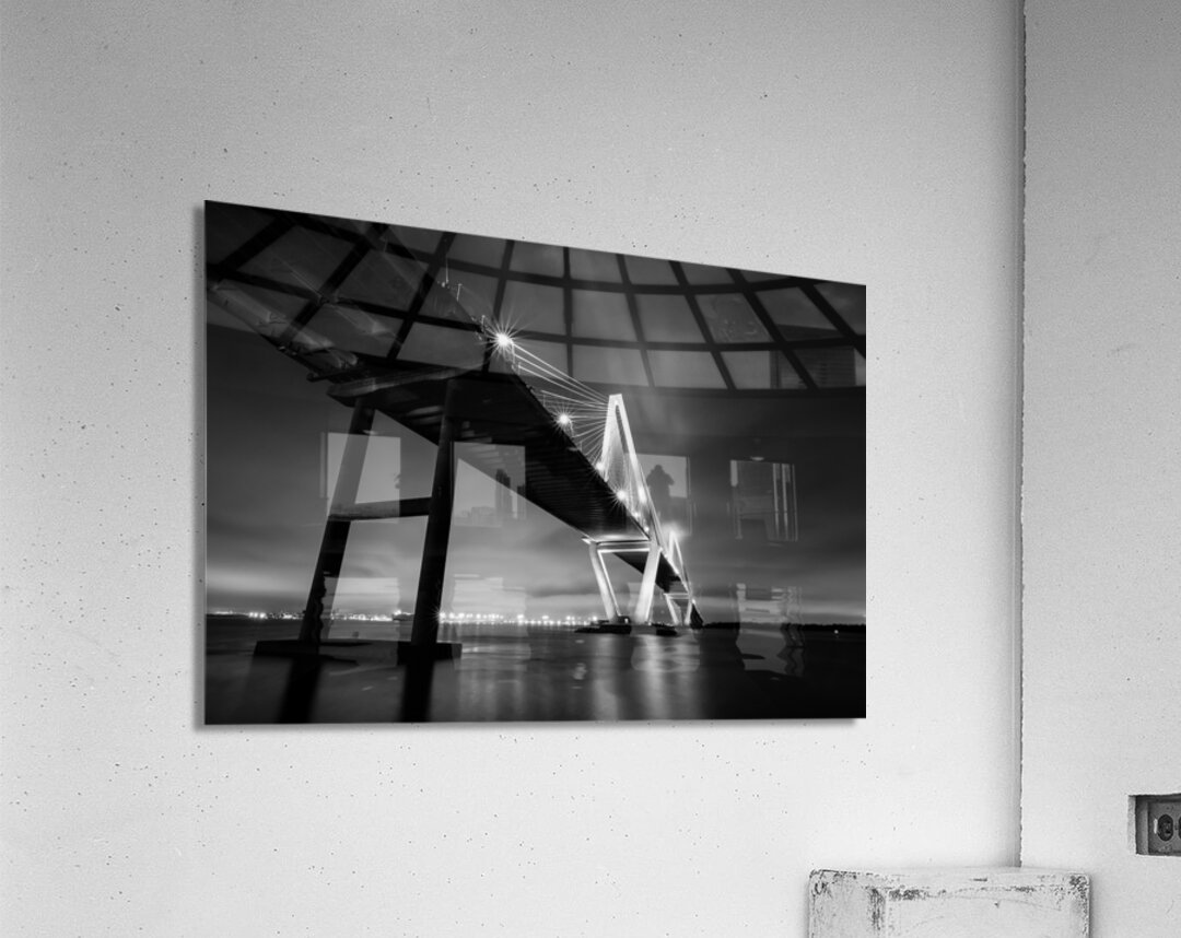 Charleston Bridge Vanishing Point in Black and White Acrylic Print