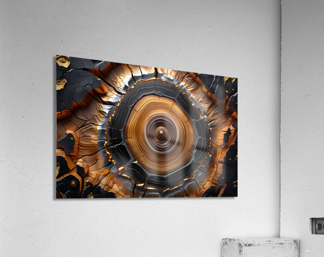 Golden Heartwood: A Mesmerizing Abstract Cross-Section of a Tree Trunk Acrylic Print