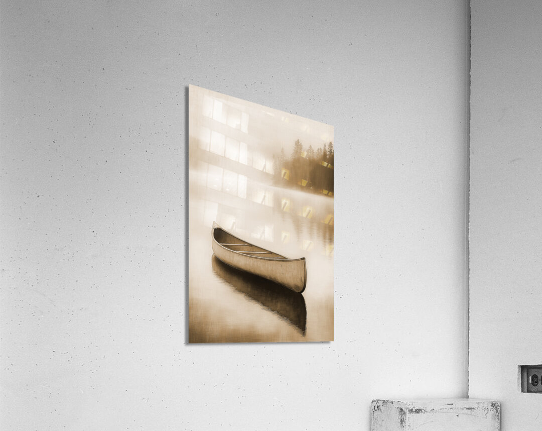 Tranquil Lake and Canoe Sepia Acrylic Print