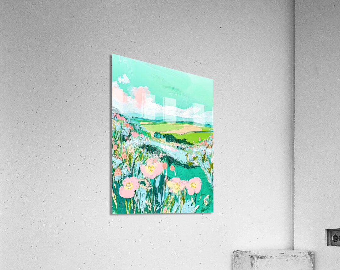 Cool Green Landscape with Flowers Acrylic Print