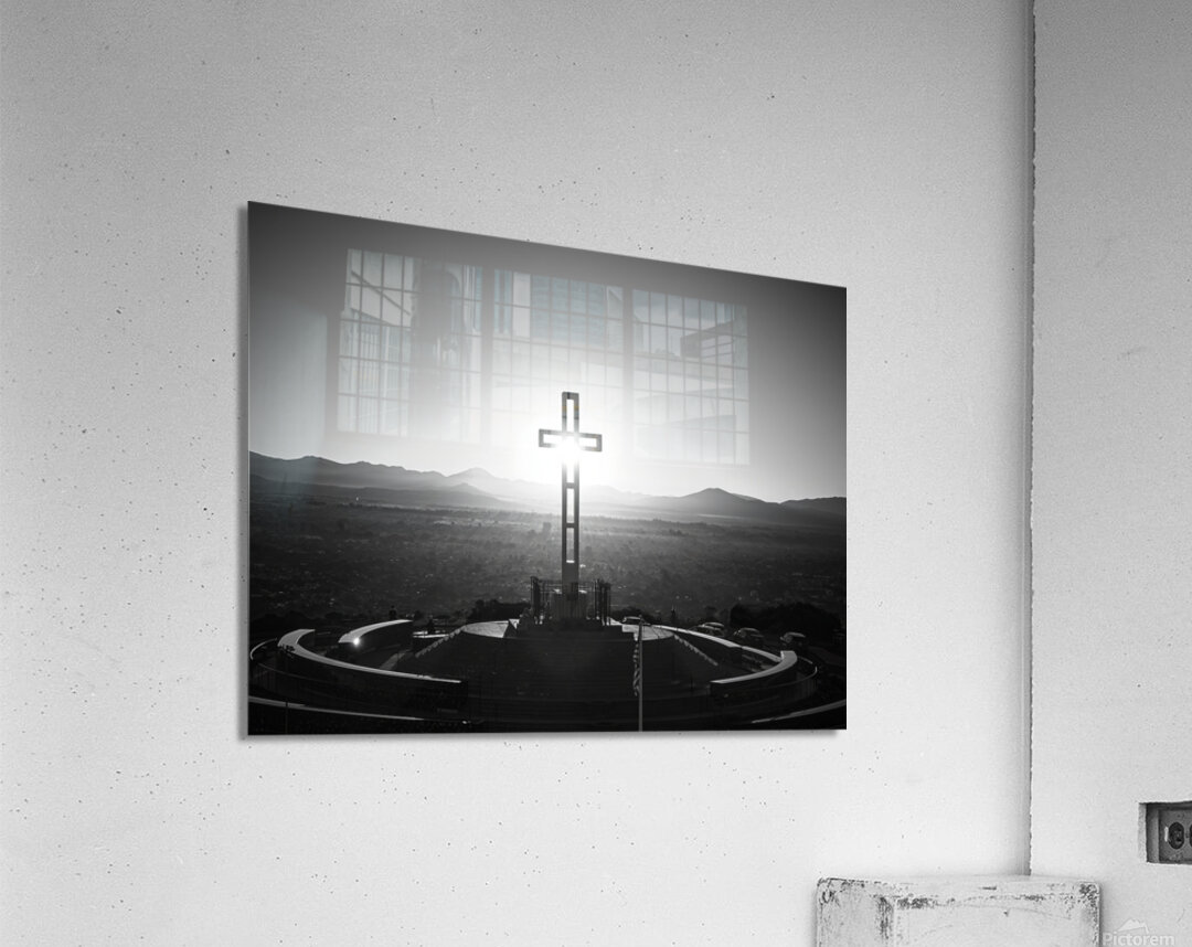 Sunrise Through The Cross Mt. Soledad La Jolla B&W Acrylic Print