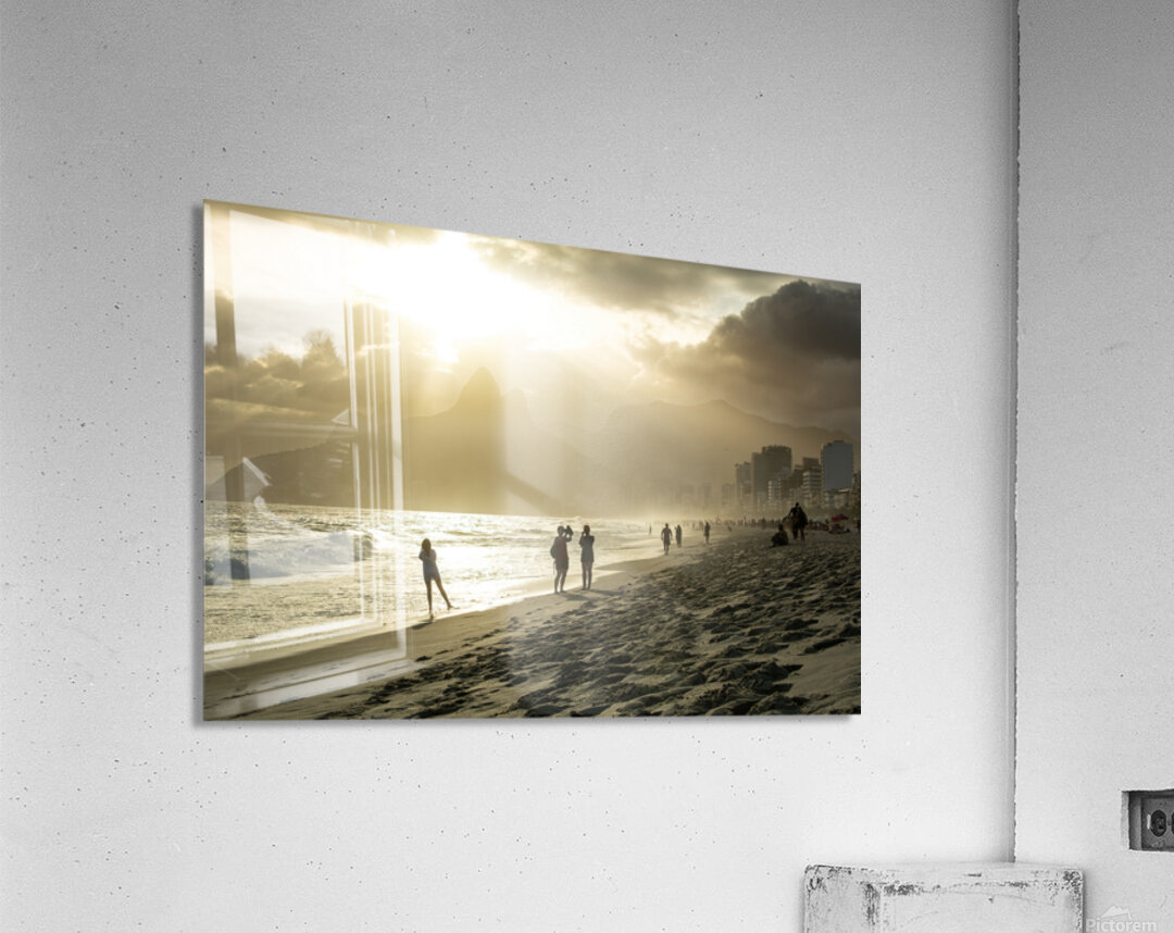 People enjoying dramatic sunset at Ipanema Beach in Rio de Janeiro  Acrylic Print