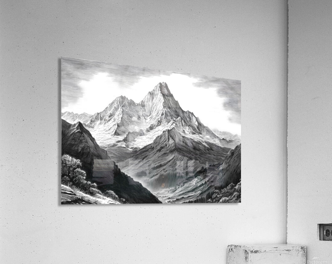 Charcoal Drawing of Mt. Everest Acrylic Print