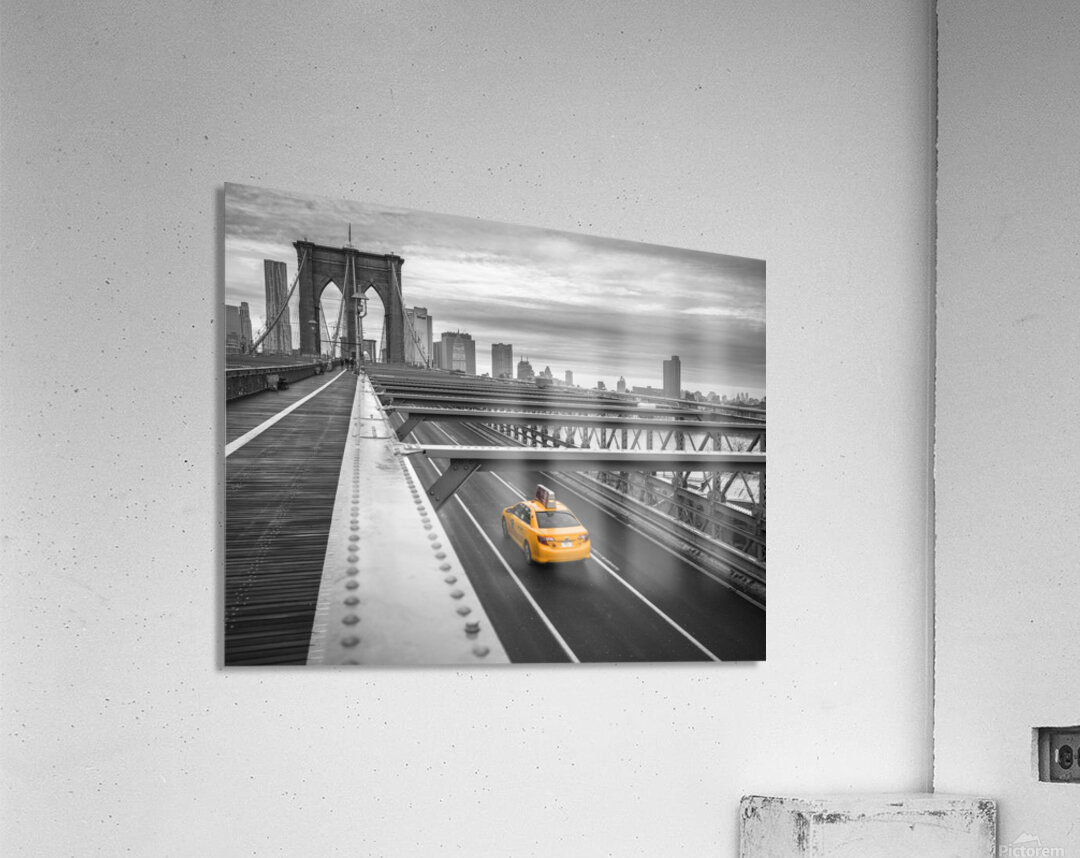 Cab on brooklyn bridge Acrylic Print