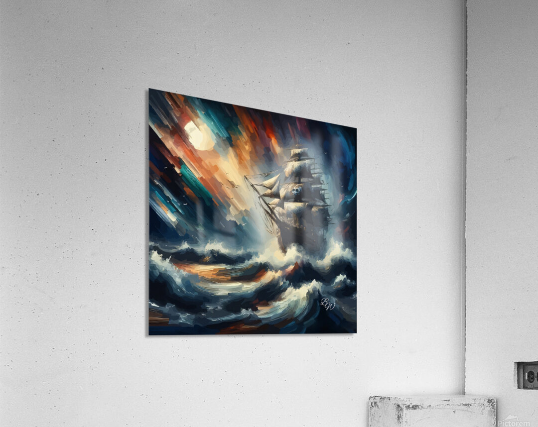 Pirate Ship On a Rough Sea at Night 2 Acrylic Print