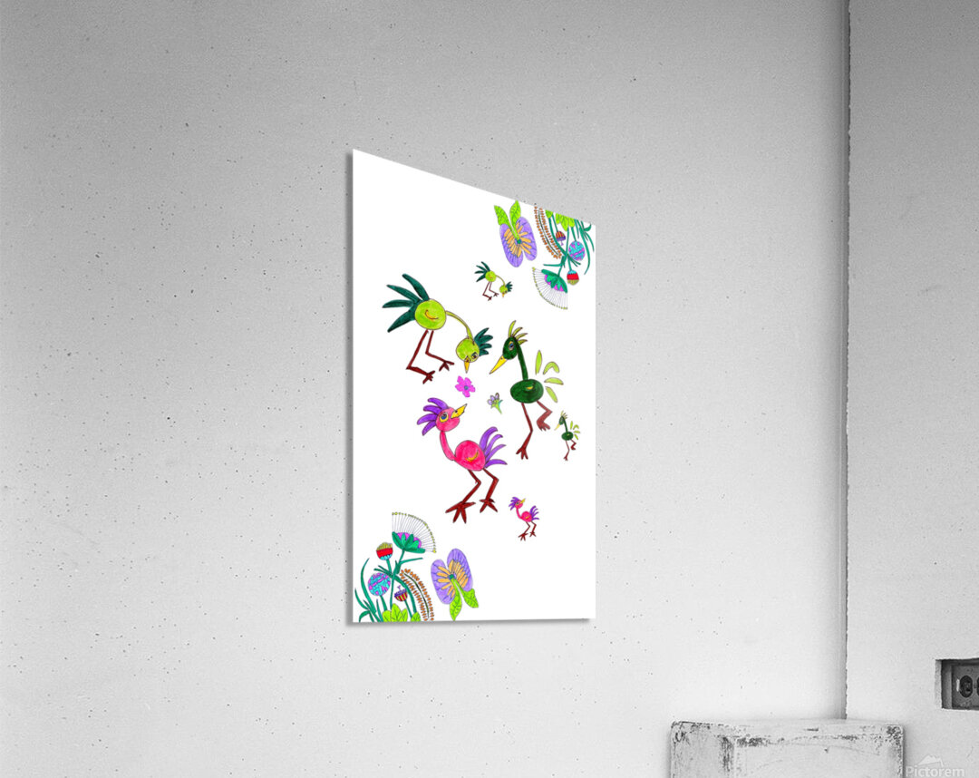Abstract Doodle Cute Birds Acrylic Print