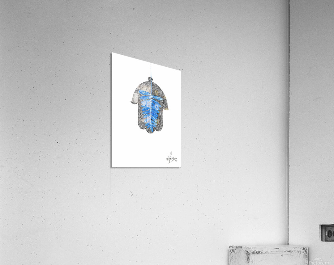 Hamsa Mircro-Blessing with a Blue Fern Monoprint Acrylic Print
