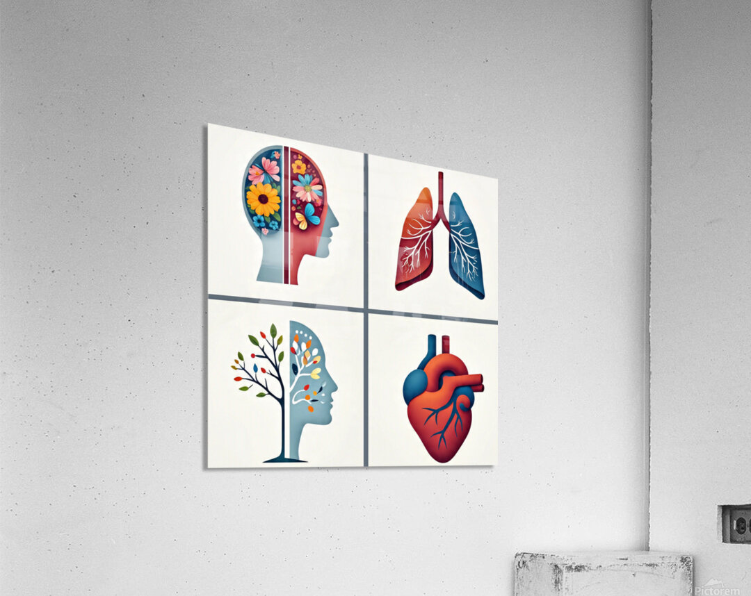 Medical Illustration of Brain and Heart – Clinic Wall Art Acrylic Print