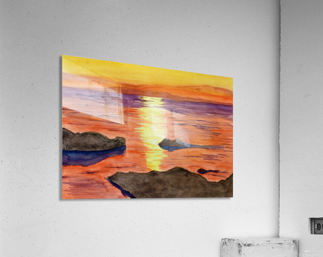 Orange sunset over the ocean Acrylic Print