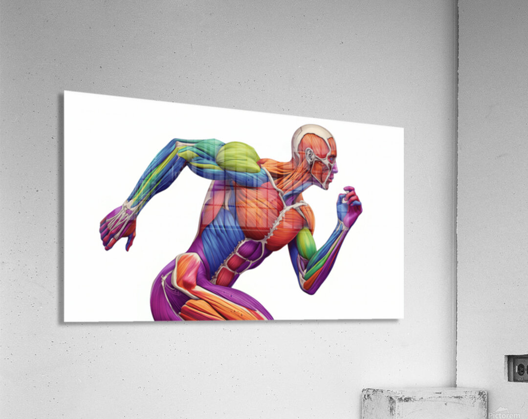 Spectrum Runner — Color-Coded Muscle Anatomy in Motion Acrylic Print