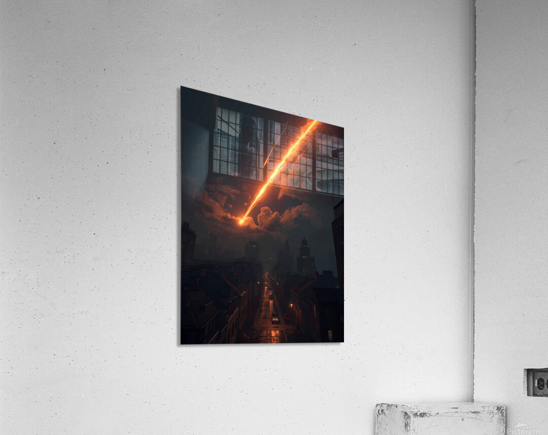 Burning Meteor Over the City – Dramatic Night Sky Art Acrylic Print