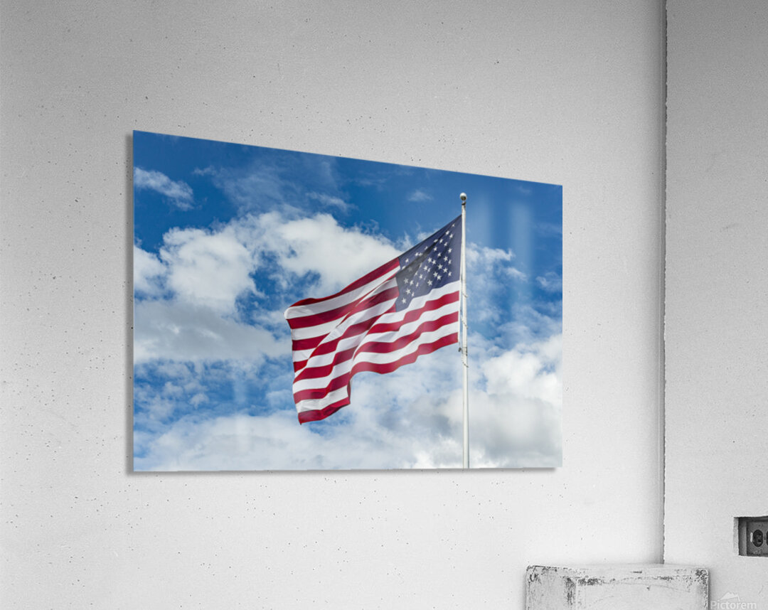 American Flag Against Clouds and Blue Sky - Utah Acrylic Print