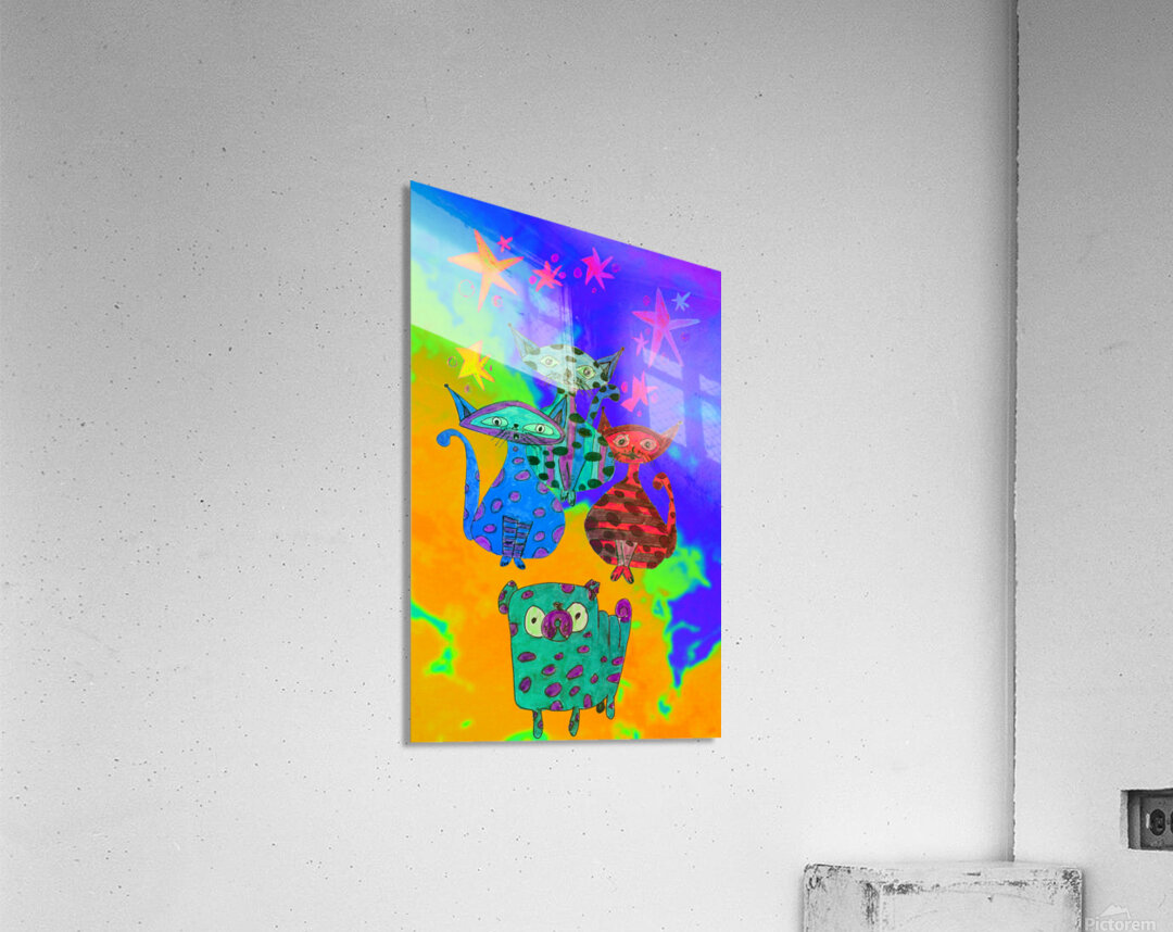 Abstract Cats Pug and Stars Acrylic Print